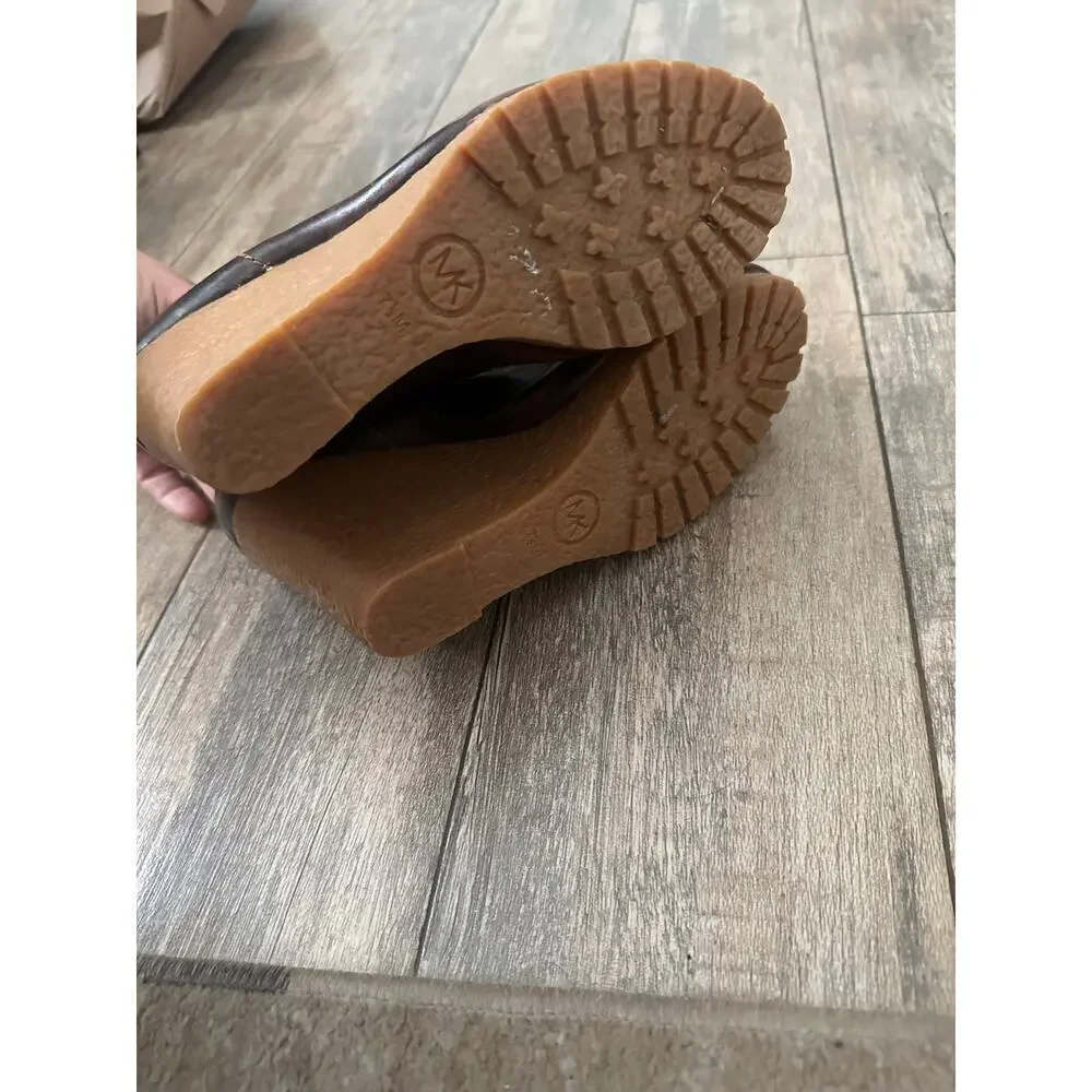 Michael Kors Women's Brown Leather Lace Up Wedge Ankle Booties Size 7.5
